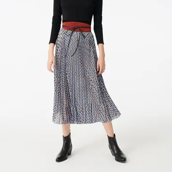

2020 Spring Summer Temperament Elastic Waist Print Pleated Skirt Women