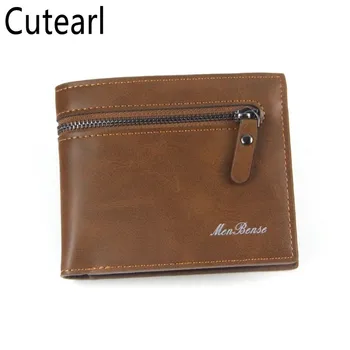 

Men's Wallet Business Short Multi-card Leather Wallet Famous Simple Vintage Solid Color coin Purse Men Zipper clutch Carteira