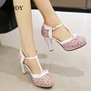 BYQDY Fashion Spike Heel Women Pumps T-strap Round Toe Platform Shoes Female Buckle Strap Bowknot Party Pumps For Girlfriends ► Photo 3/6