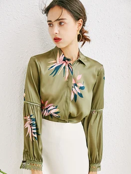 

2020 Autumn New Heavyweight Silk Printed Shirt Casual Western Style Shirt Pleated Sleeve Long Sleeve Women's Top Dropshipping