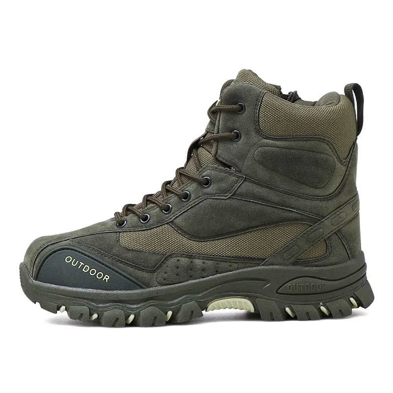 Мужские армейские ботинки из замши с высоким берцем; повседневные кроссовки на плоской подошве для пустыни; мужские зимние ботинки на лодыжках в стиле полиции - Цвет: Зеленый