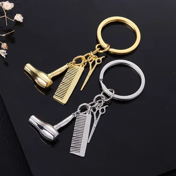

New Hair Dryer Comb Scissors Pendant Keychain Fashion Cute key Ring Charm Bag key holder Party gift Jewelry K2106