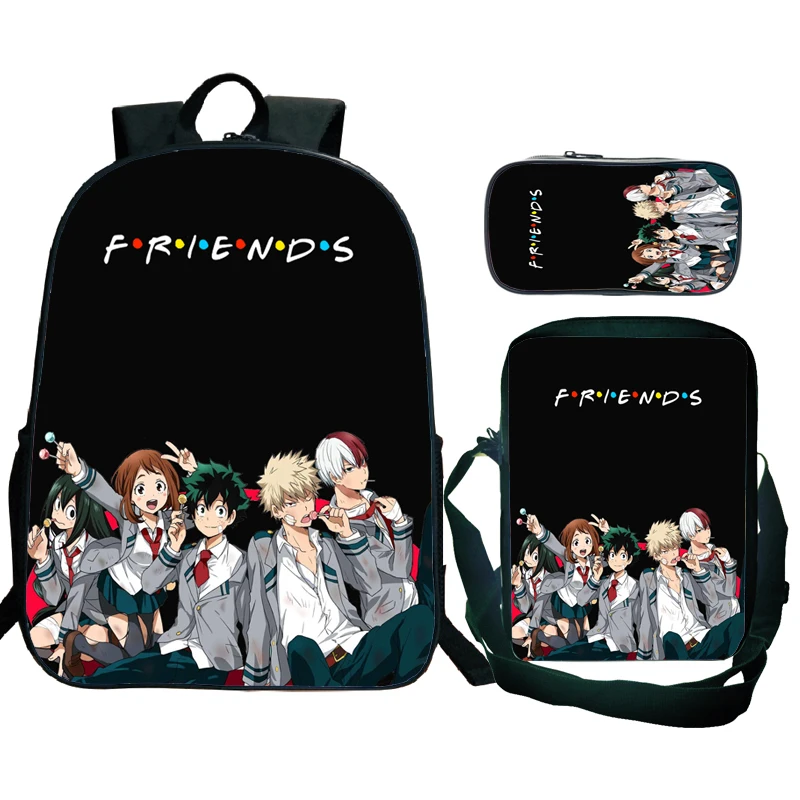 3Pcs/set My Hero Academia Friends Backpack for Girls Boys Kids Anime School Bags Students Bagpacks with Shoulder Bags Pencil Box