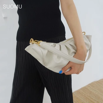 

Dumpling tote bag women ruched pillow shoulder bag pu leather pouch purse hobo top-handle handbag 2020 summer bag green black