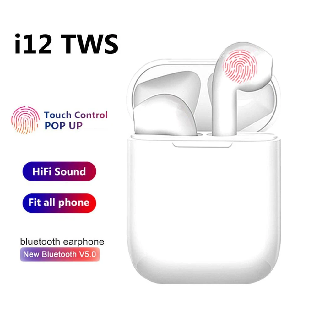 

Original i12 tws Wireless Headphones Bluetooth Earphones 3D Stereo Sound Headset sports earbuds For Iphone Xiaomi Samsung Huawei