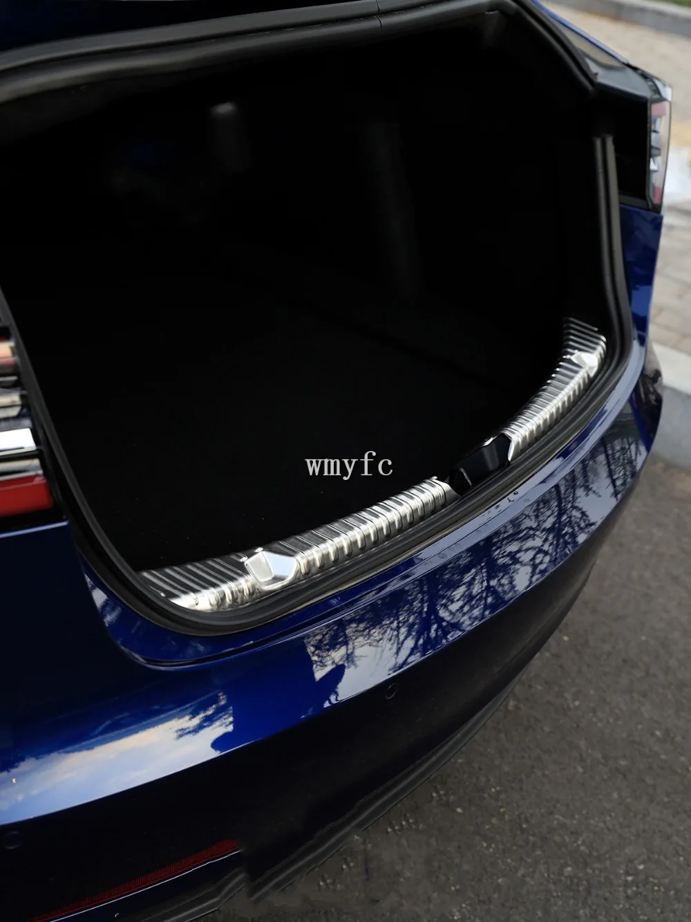 Аксессуары для Tesla модель 3 Нержавеющая сталь внутренняя заднего для багажника, бампера стопы отделка хвост порогов защитная пластина