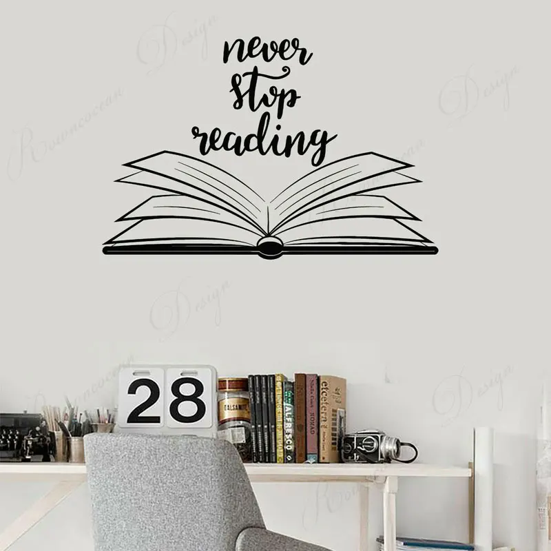 never stop reading quote wall sticker vinyl wall decal open book
