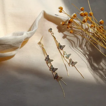 

Bright Eye 925 Silver 14K Real Gold Maintains Color High Quality Long Butterfly Tassel Earring Women's Europe And America Ear St