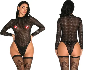 

Black Lace High collar long sleeve Sexy Lingerie For Women Erotic Lingerie Sexy Clothes Babydoll Erotic Transparent body suit