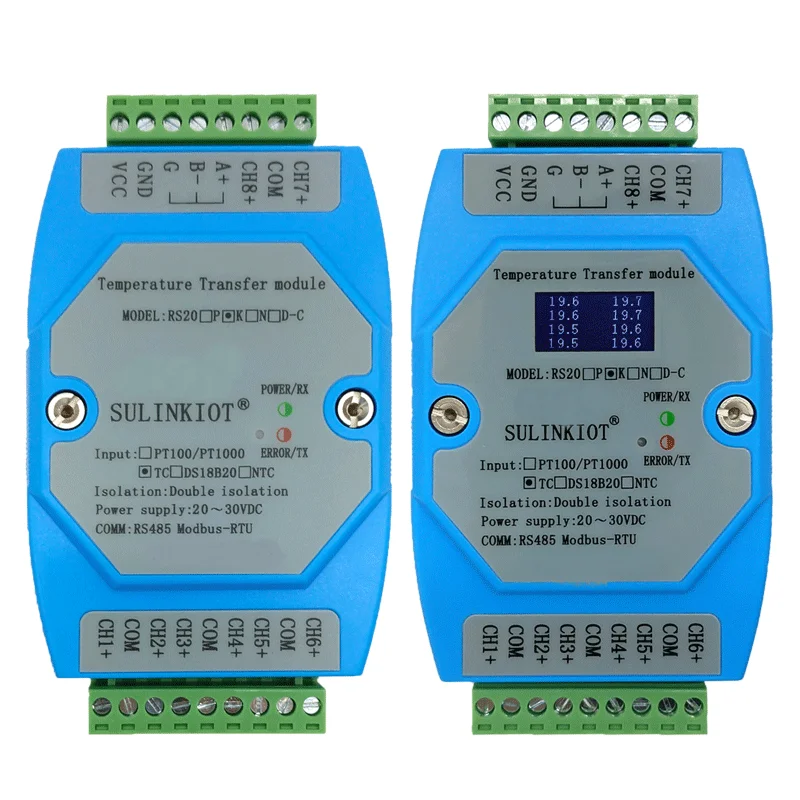 RSDS17 RS485 датчик температуры Высокоточный 2-канальный коллектор MODBUS-RTU протокол |