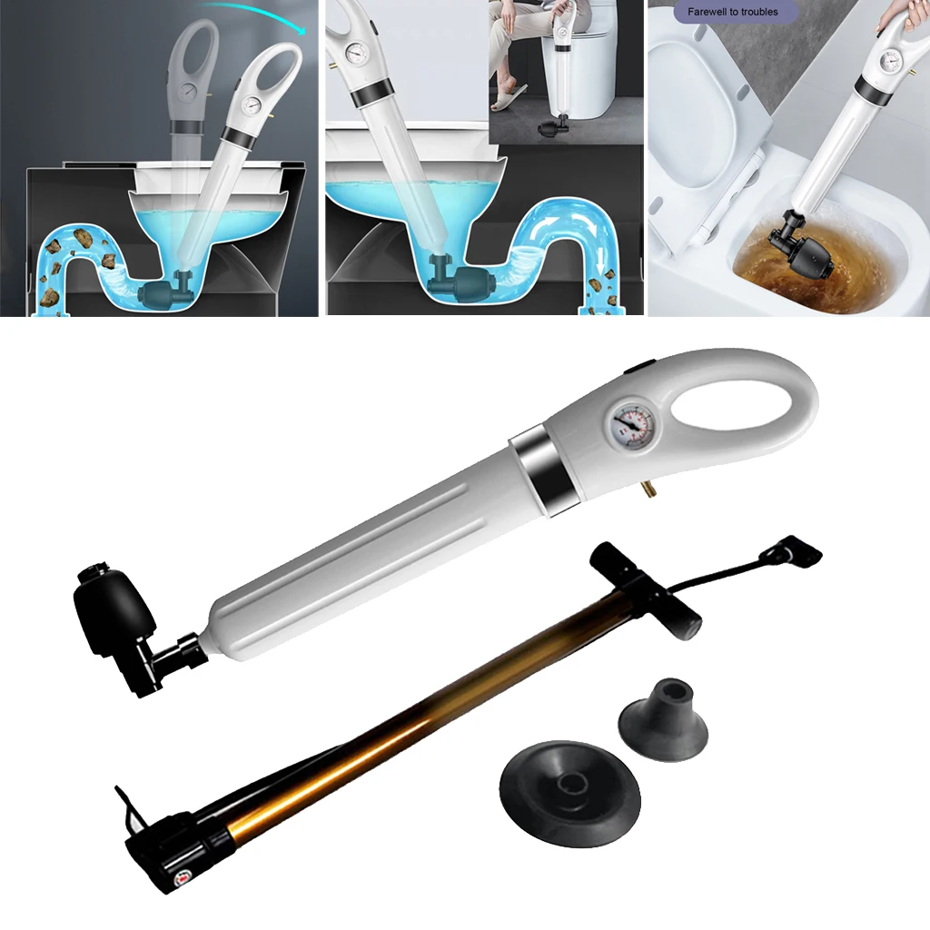 Toilet Air Pressure Inflator Plunger Pump Kit w/ 4 Heads for Bathtub Shower