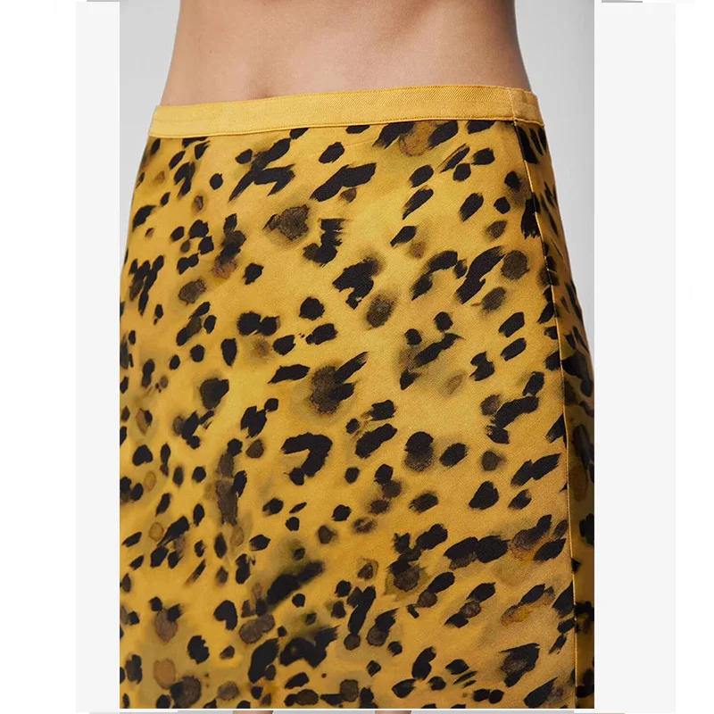 Женская новая желтая шелковая юбка с леопардовым принтом