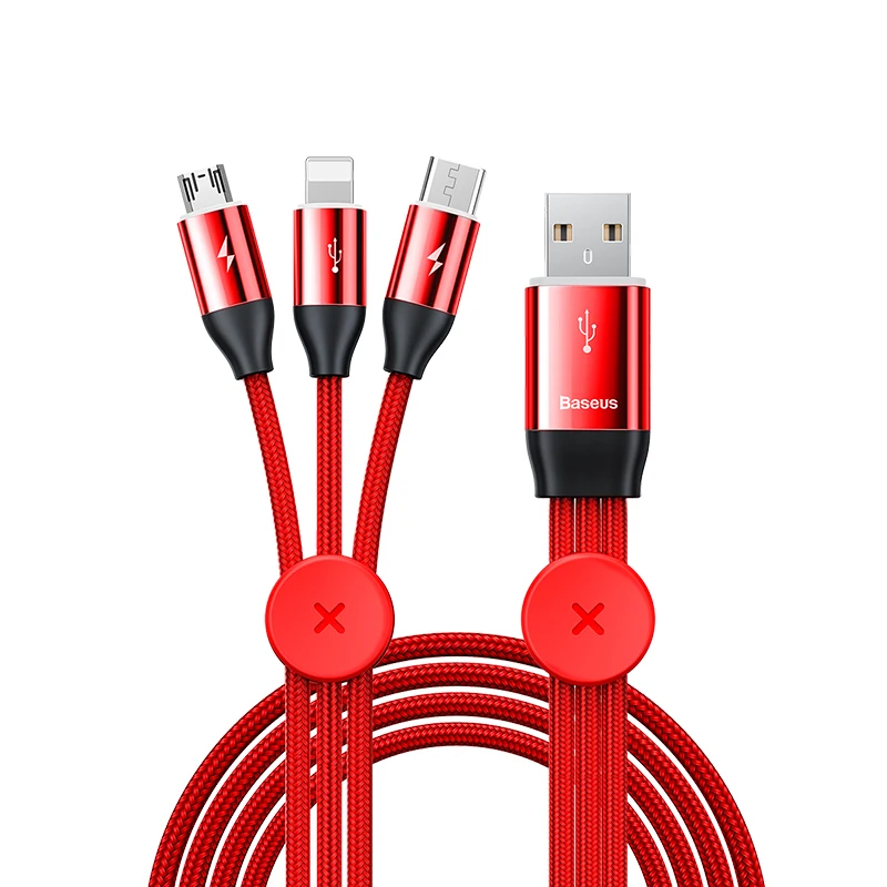 Baseus 3 в 1 USB кабель для iPhone Micro usb type C кабель для Android мобильного телефона магнитное освещение кабель зарядного устройства USBC Microusb - Color: Red