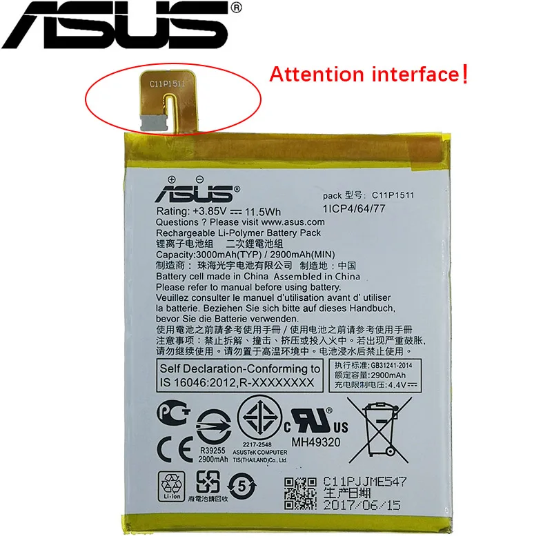 

ASUS NEW Original 3000mAh C11P1511 Version 1 Battery ZenFone 4 Selfie ZD553KL High Quality Battery + Tracking Number