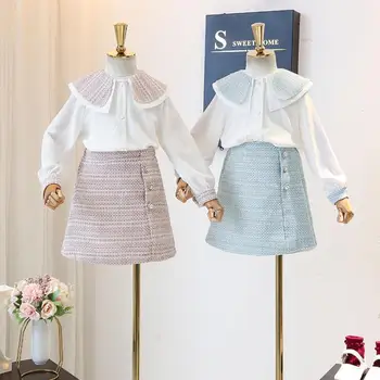 

12.22th Girls' spring 2pcs Sets Size 110-150cm 2020 New Arrival Long sleeved shirt + skirt Fashionable children's Sets