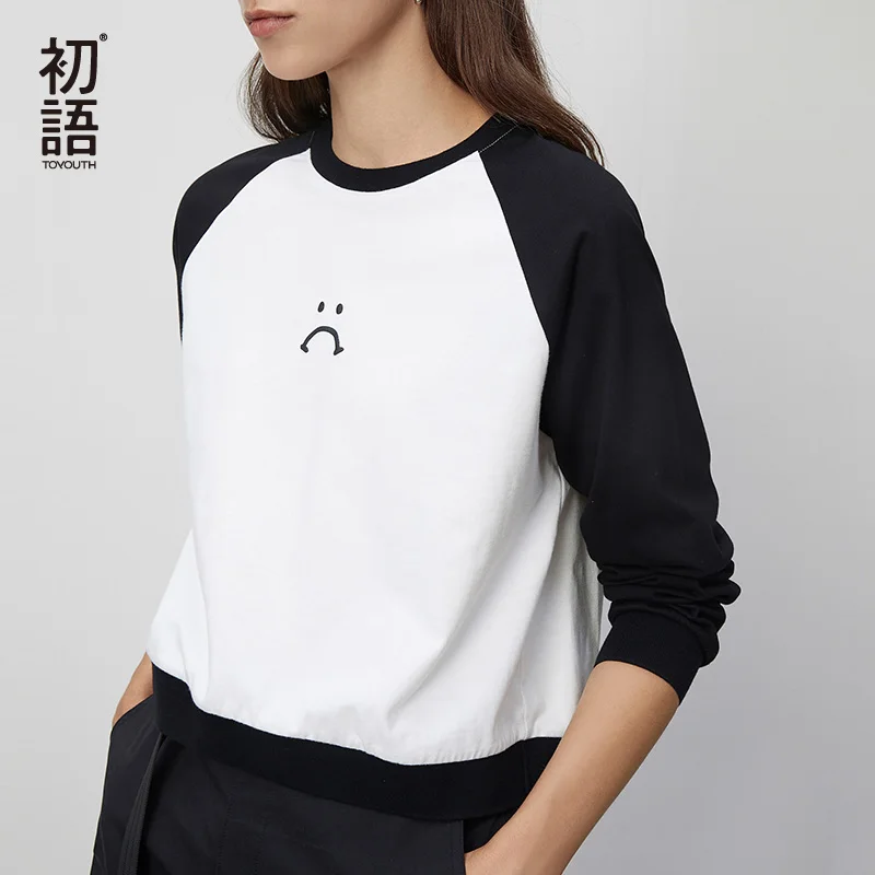 

Toyouth 2020 Fashion Spring Patchwork Long Sleeve T-Shirts Women Round Neck Basic Top Printed Tee Shirt