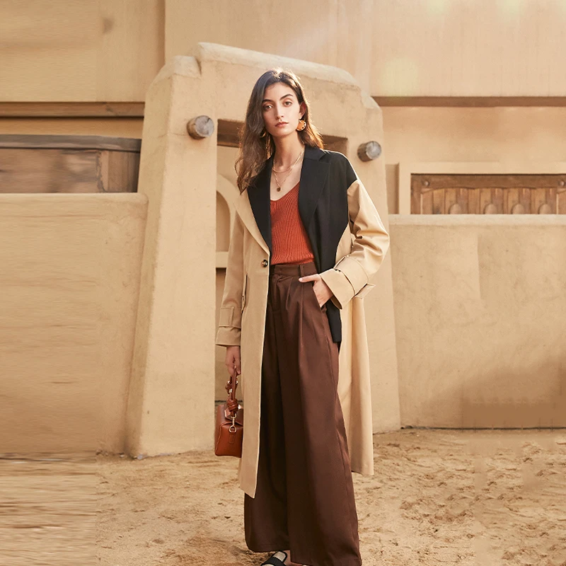 [EAM] Women Khaki Irregular Split Big Size Trench