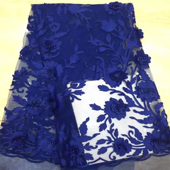 

Royal blue african lace fabric 2019 high quality lace french mesh fabric beaded stones nigerian swiss lace fabrics for dress
