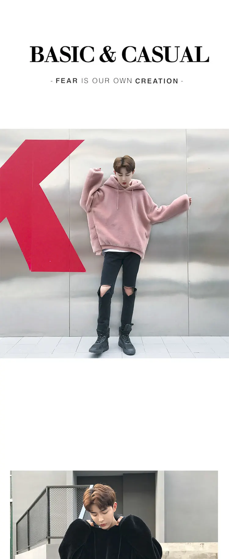 Winter Plus Velvet Thicken Hoodies Men's Fashion Solid Color Casual Hooded Streetwear Wild Loose Hip Hop Hoodie Mens Hoody