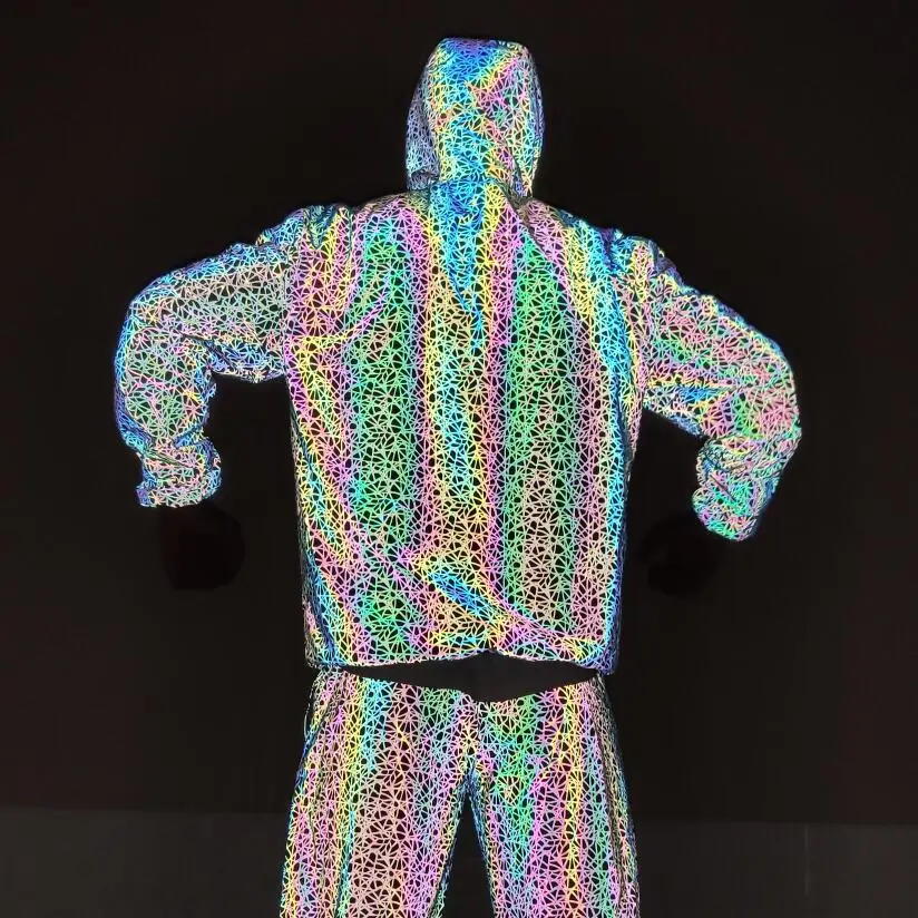 

ABOORUN Men's 3M Printed Reflective Jackets Hip Hop Waterproof Windbreaker Jacket Outdoor Casual Coat for Couples