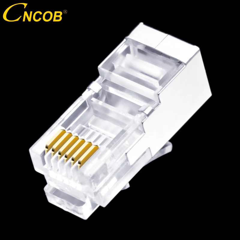Linha Telefone Conector com Cabeça de Cristal Modular Plug Shield Cobre Shell Corpo Longo Ftp Núcleo Rj11 Rj12 6p6c 50 Pcs - Imagem 3