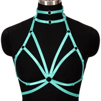 

Body Harness Bra Women Tops Caged Neck Strappy Belt Plus Size Elastic Fashion Triangle Frame Chest Lingerie Punk Goth Suspender Festival Rave Party