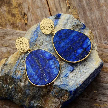 

Duoying 2020 New Latest Natural Stone Earrings for Women Lapis Luzuli Drop Dangle Earring Bold Elegant Earring Jewelry Wholesale