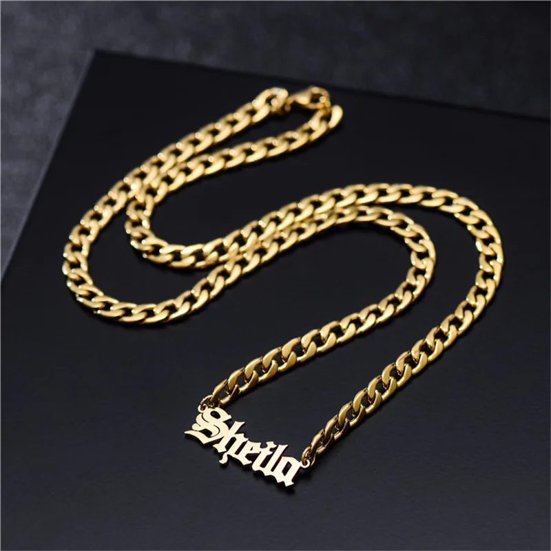 

Personalized Custom Cuban Chain Name Necklace 316 Stainless Steel Golden Silver Nameplate Pendant Choker Handmade For Man Women