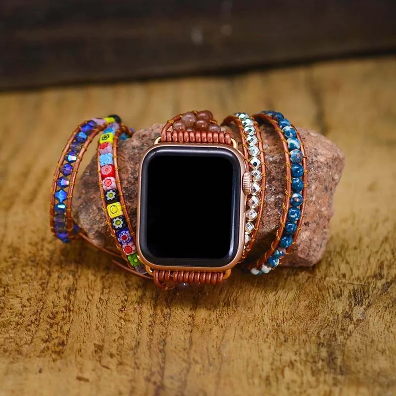 Ремешок для Apple Watch в богемном стиле цветные глянцевые бусины Плетеный ремешок