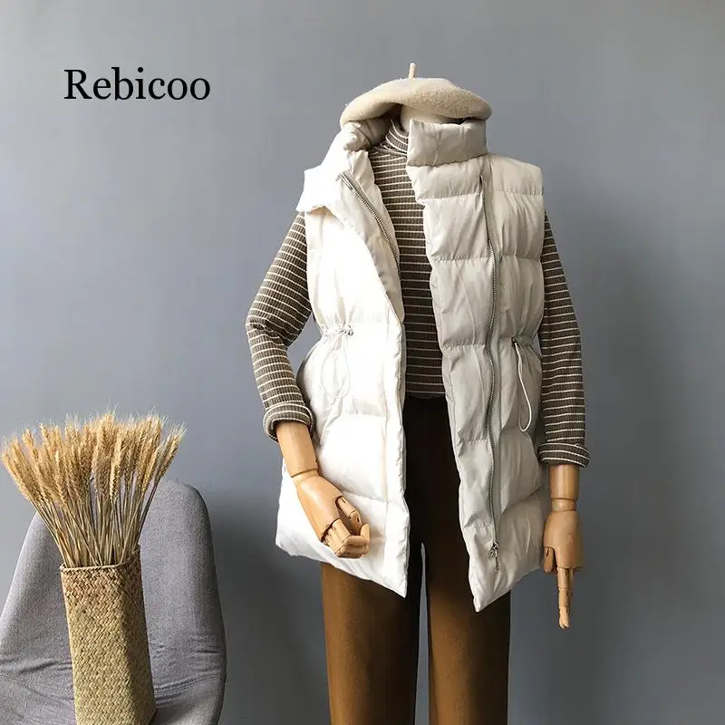 Cotton vest female winter new Korean version of the waist stand collar wild long cotton vest