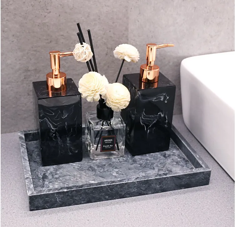 

Marble Texture Bathroom Tray Accessories Set Resin Soap Dispenser Luxury Tissue Box Storage Plates Christmas Home Decoration