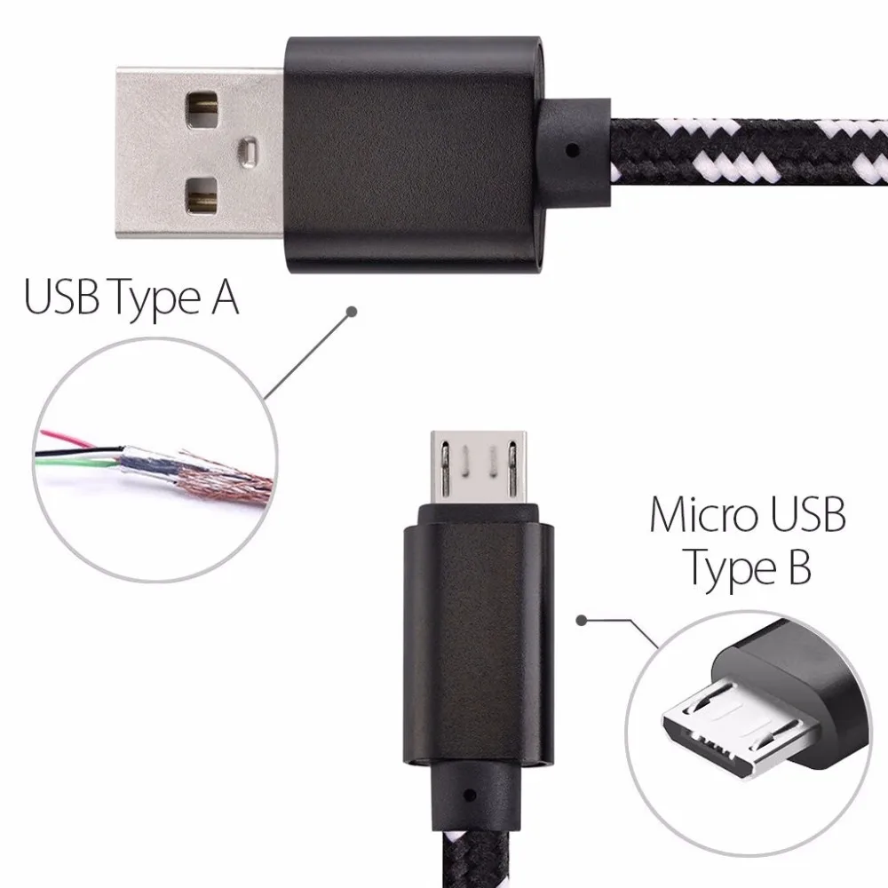 100 шт./лот 0 25 м 1 2 3 Плетеный Micro USB кабель для быстрой зарядки шнур синхронизации
