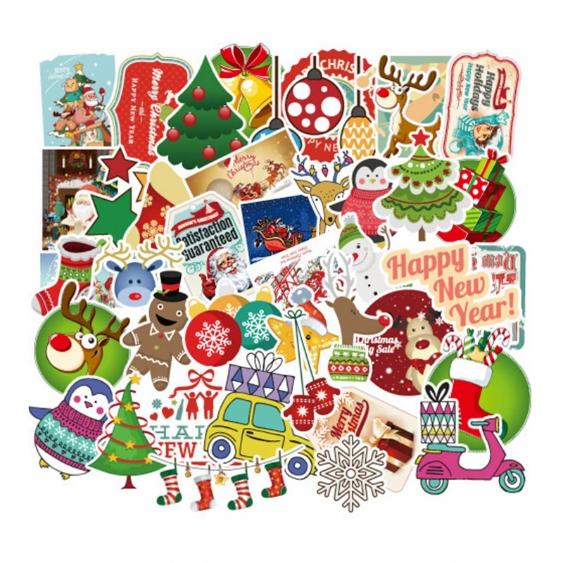 

100PCS Christmas Santa Claus Sticker for Kids Cute Elk Matte Sticker Christmas XMAS Gift Tree Decoration to DIY Laptop Snowboard