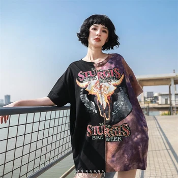 

Summer Women Street tide brand letter sequins Mini Dress T-shirt Dress Bull head print Loose Dresses Stitching Hip Hop Dresses