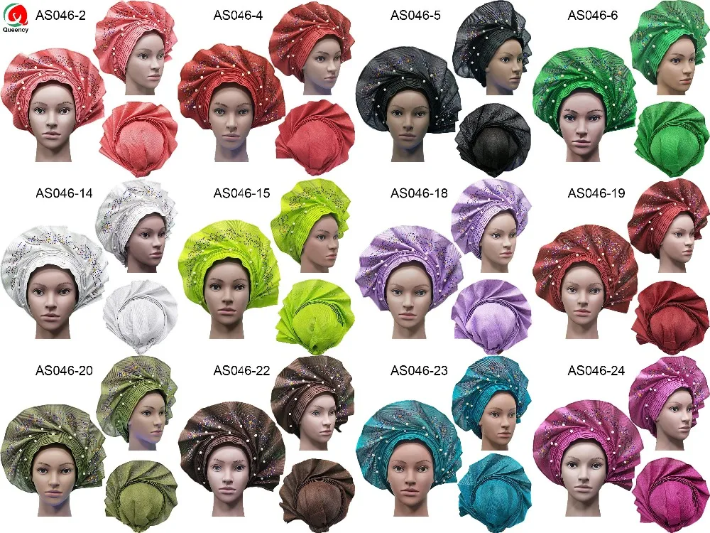 AS046 африканская повязка для женщины в нигерийском стиле уже сделал Авто геле тюрбан Aso Ebi большой край красивый свадебный головной убор