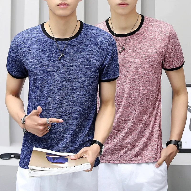 

Short sleeve t-shirt men's summer trend Korean slim round neck elastic thin half sleeve T-shirt