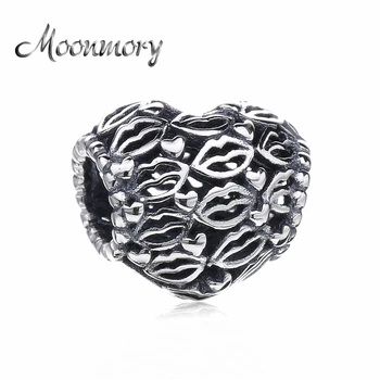 

Moonmory Original 925 Sterling Silver Love Kiss Heart Charms Bead Fit For Bracelet Valentine's Day Gift Bead For jewelry making