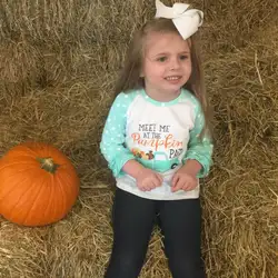 Pudcoco/Осенняя футболка для маленьких девочек с рисунком тыквы, с длинными рукавами и оборками на Хэллоуин топы, одежда