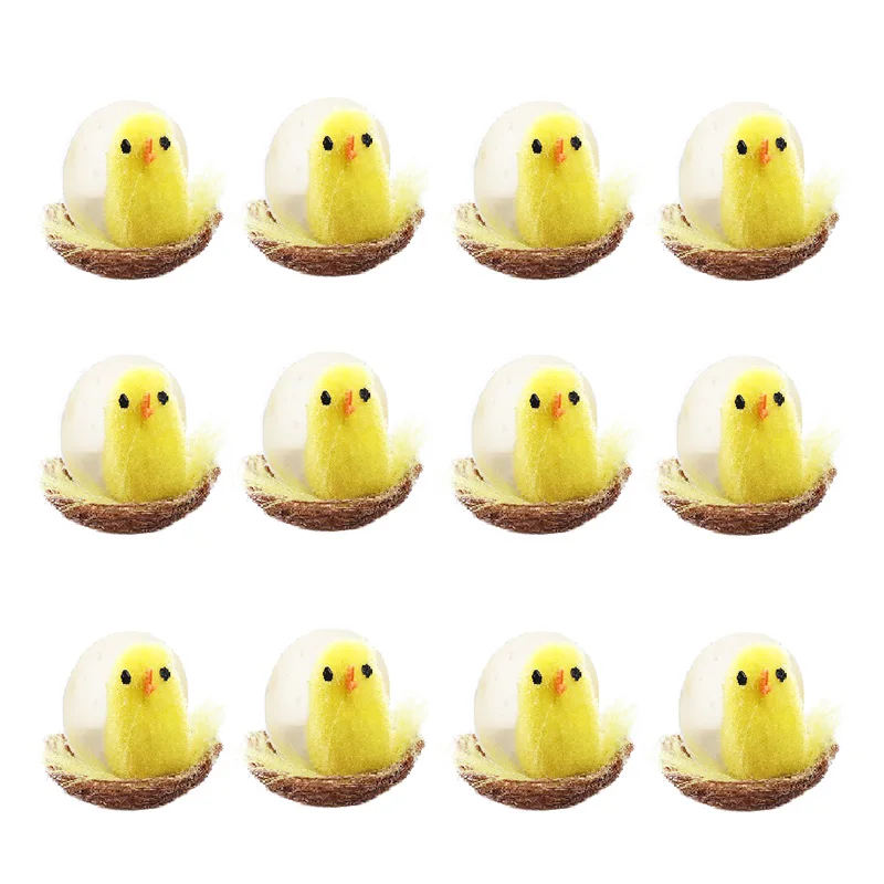 12Pcs Simulation Easter Yellow Chick Mini Artificial Toys Plush Chicken Gift Home Decor For Kids | Дом и сад