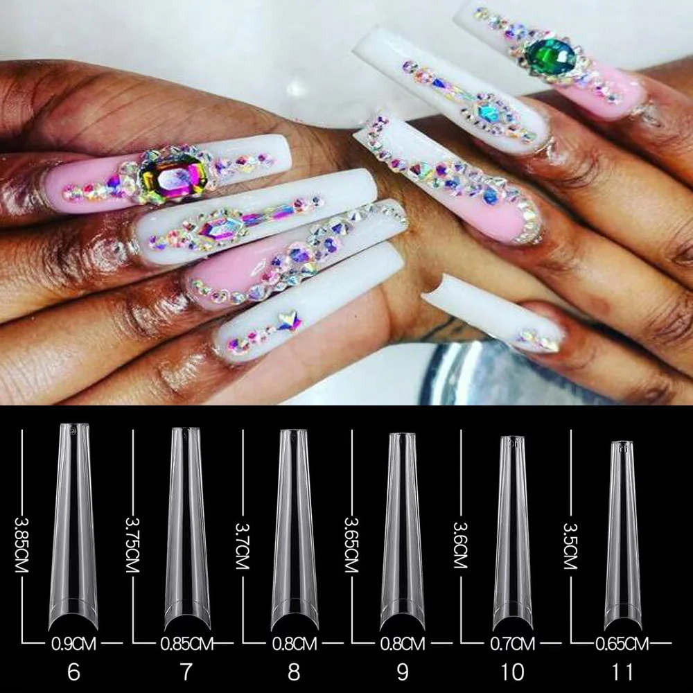 

240Pcs/Box Extra Long Coffin Nails Fake Tips(12sizes) Clear/Natural Color For Salon Manicuring Over-Long False Nails Kit 4.3-3.5