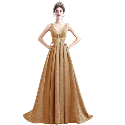 Suosikki без спинки кружево цветы элегантное вечернее платье длиной до пола вечерние платья - Цвет: Золотой