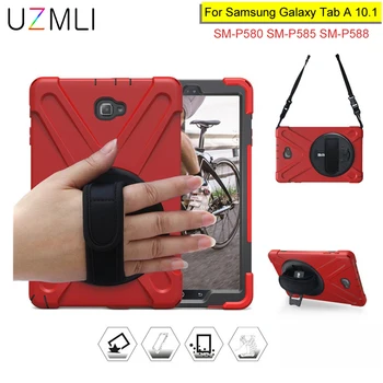 

For Samsung Galaxy Tab A 10.1 P580 P585 P588 Rugged Silicon Armor Hard Case 360 Swivel KickStand Shoulder Strap Hybrid Cover