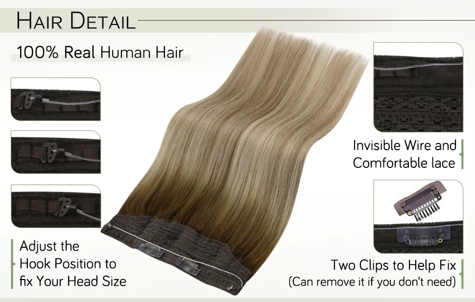 Human Hair Crown Extensions Blonde Hair Extensions Invisible Real Human Hair Double Weft Halo Real Hair Extensions Human Hair