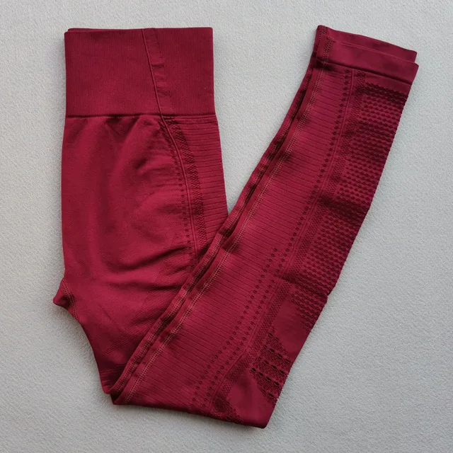 Red Pants BOUSSAC, 2 шт./набор, Омбре, бесшовный, женский спортивный костюм, одежда для спортзала, тренировки, длинный рукав, фитнес, укороченный топ, резинки, ягодицы, леггинсы, комплект для йоги - Цвет: Red Pants