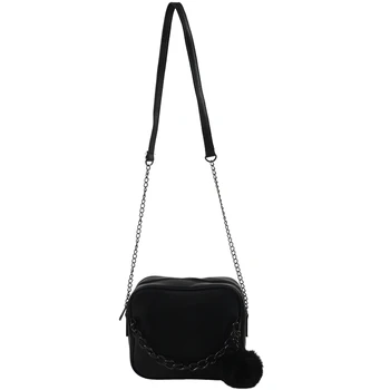 

Chain Women Bag Women Handbag Women Messenger Bags PU Shoulder Crossbody Bag with Plush Ball Toy Bag,black