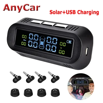 

Solar Power TPMS Car Tire Pressure Alarm Monitor System Auto Security Alarm Systems Tyre Pressure Temperature Warning