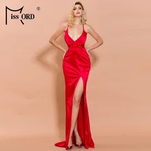 Missord, женское сексуальное платье с глубоким v-образным вырезом, с открытыми плечами, с открытой спиной, женское платье с высоким разрезом, одноцветное, макси, элегантное DressFT18320-5