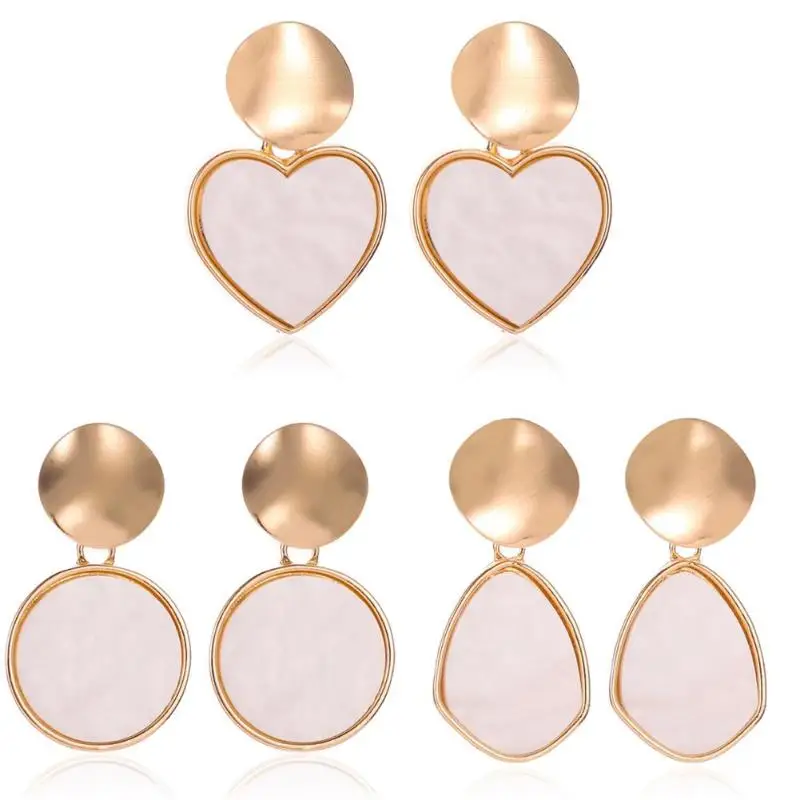 

Heart Pendant Earrings Round Metal Slics Geometric Women Ear Drop Jewelry