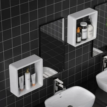 

Bathroom Shelf Storage Organizer White Wall Shelves Waterproof Plastic Storage Shelf Rack Accessories for Bathroom Organizer