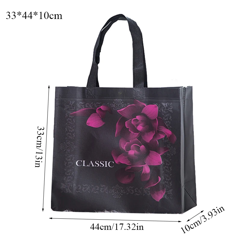 New Black Flower Foldable Shopping Bag Reusable Tote Pouch Eco Travel Groccery Bags Female Non-woven Fabric Shopping Bags